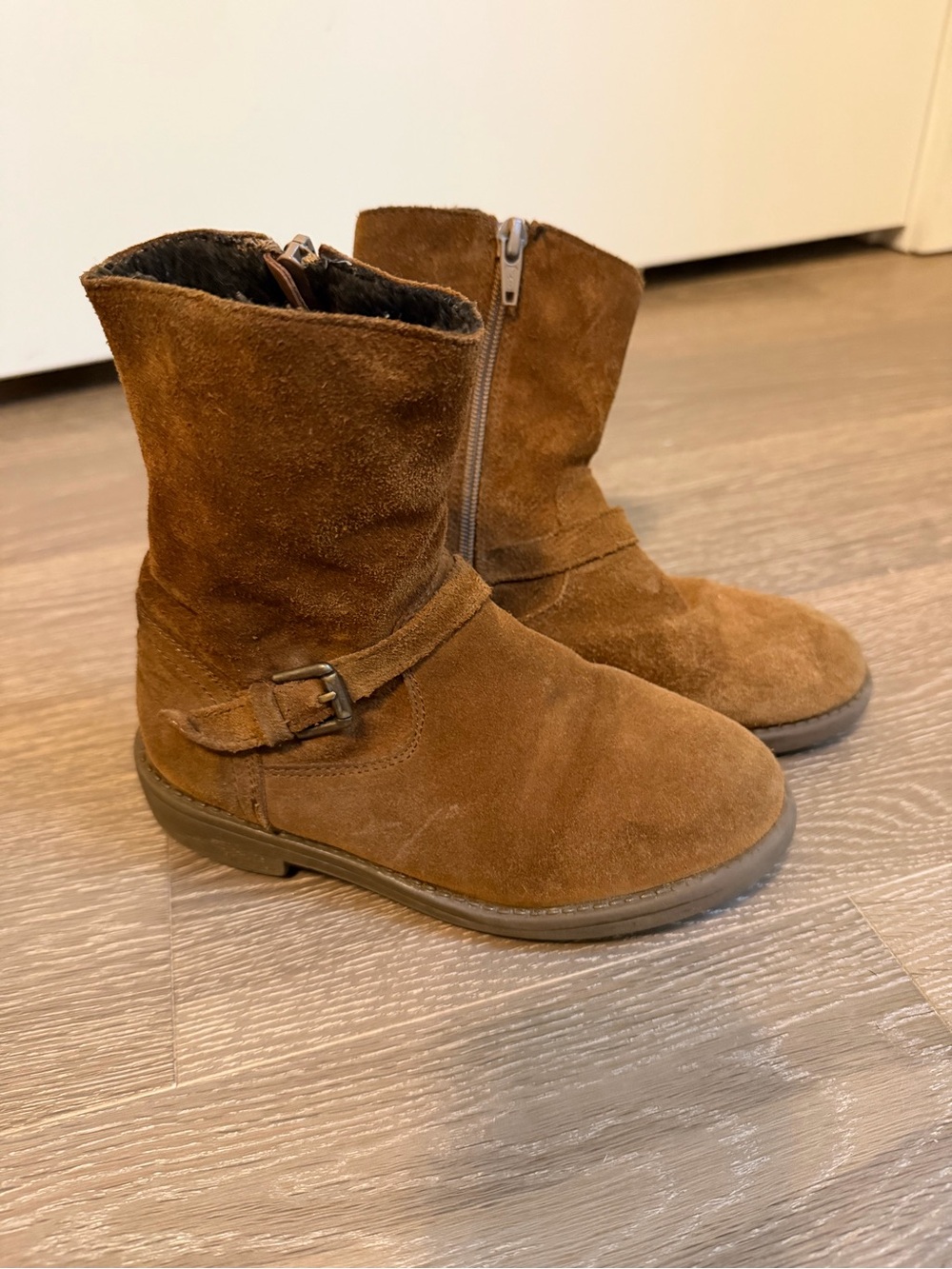 GAP Kids Suede Chestnut Ankle Boots with Buckle Detail